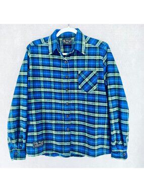 Vermont Flannel Company Shirt Womens M Blue Cotton Plaid Button Up USA